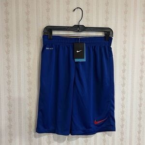 Nike Men's Athletic Blue Shorts with Red Swoosh